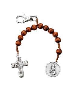 Backpack Clip-One Decade Rosary-Serenity Prayer-Wood-Brown