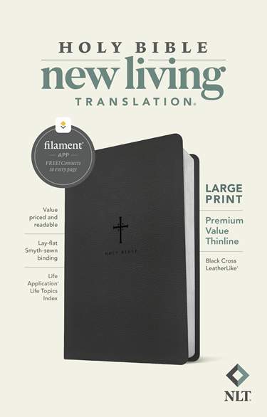 Bible-NLT-Premium Value Thinline-Large Print-Black Cross