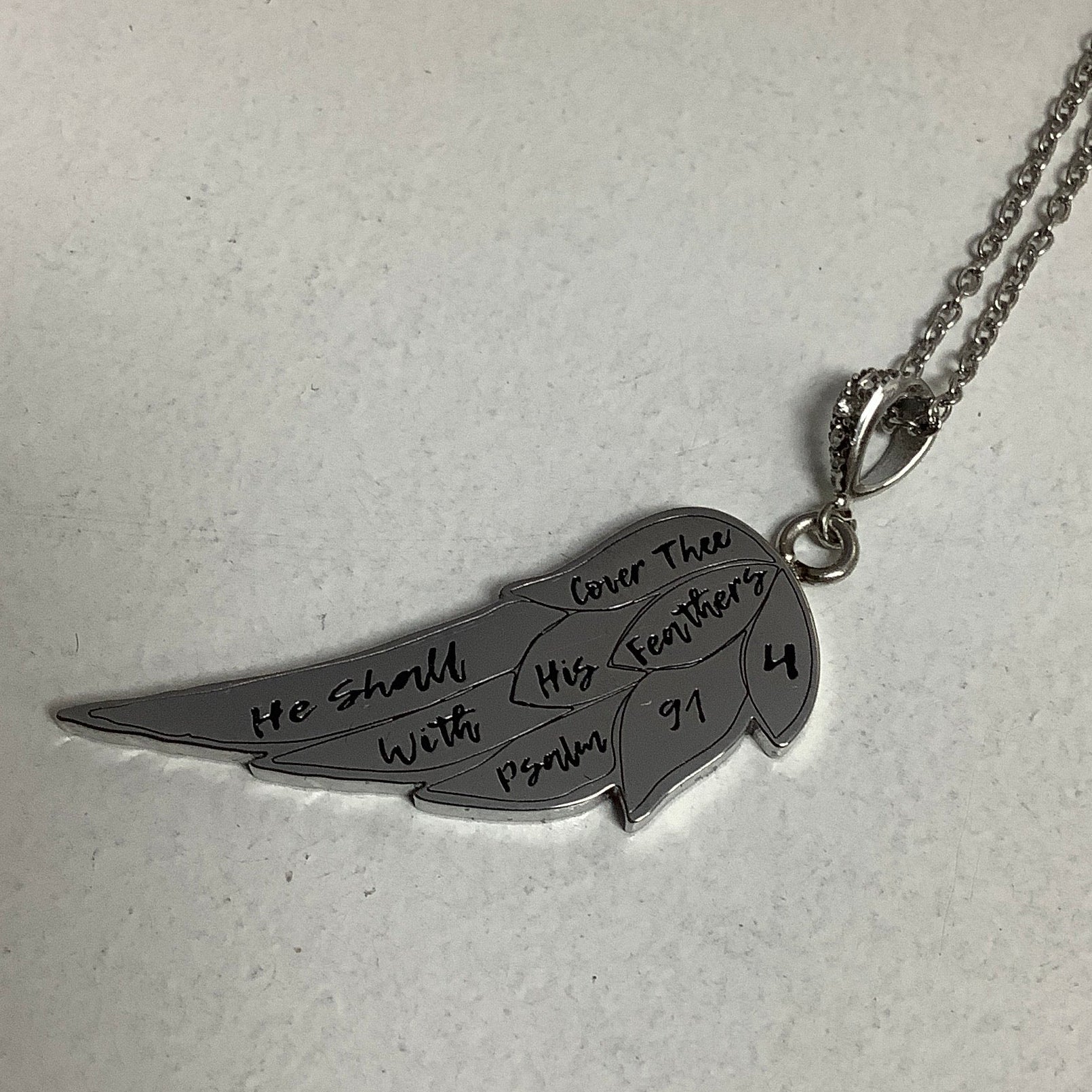 Necklace-Psa 91:4-Feather-18"