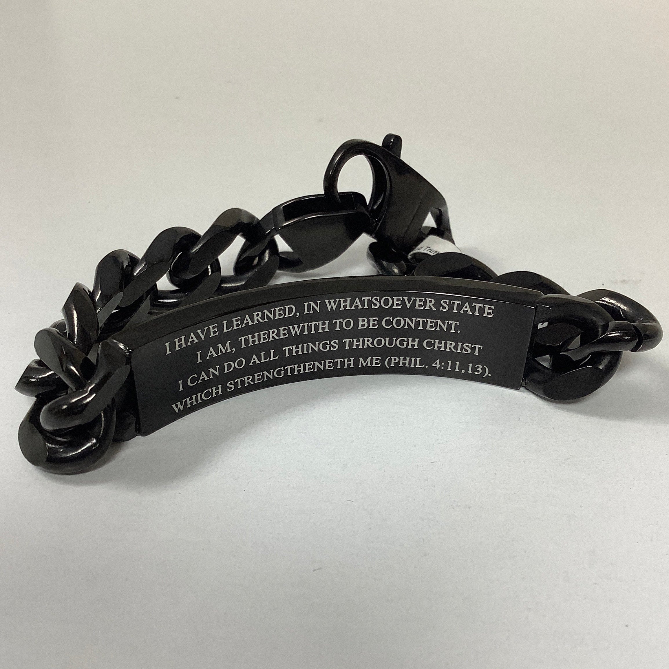 Bracelet-Php 4:11,13-Crown Of Thorns-Black-Christ My Strength-8"