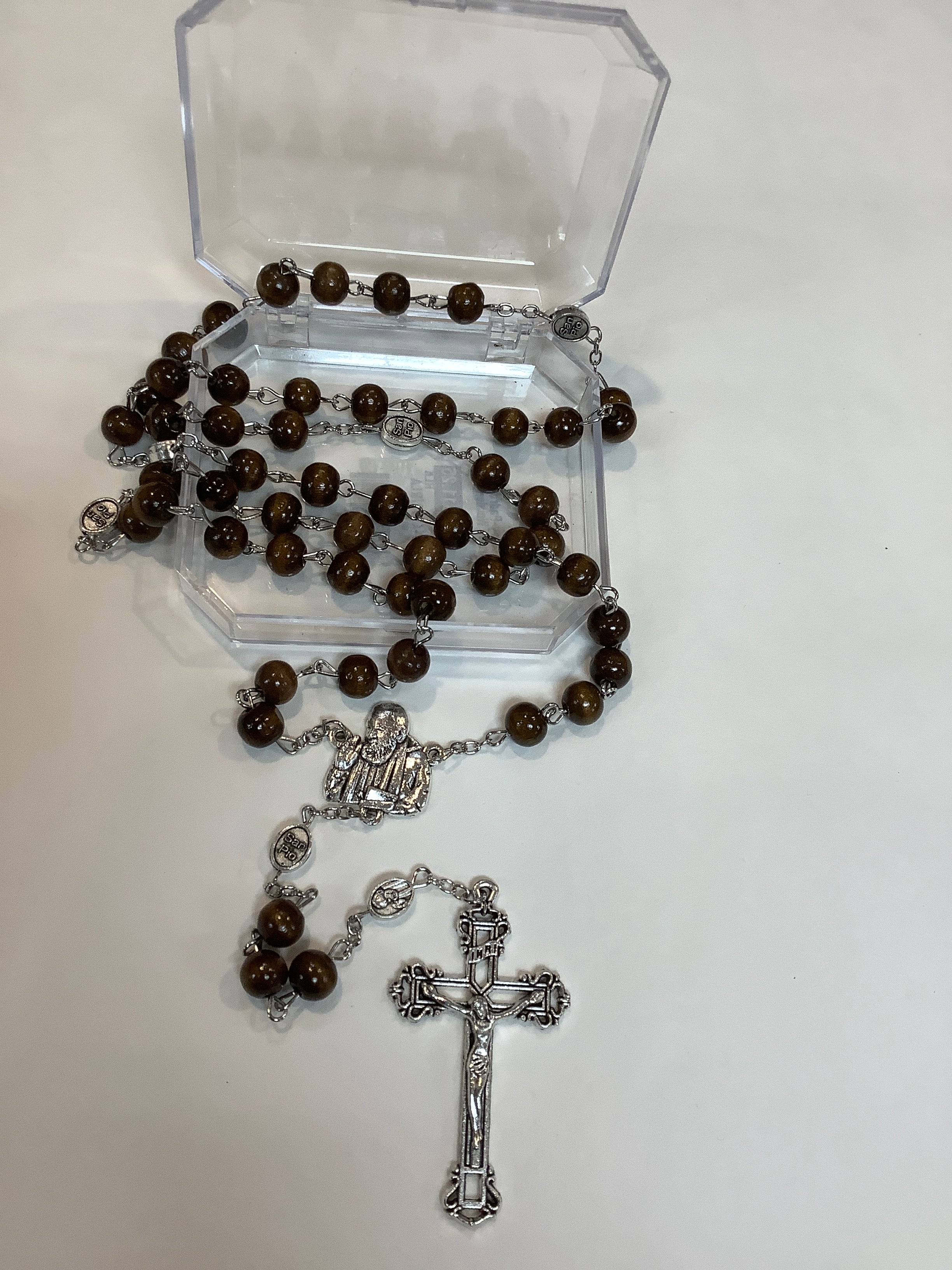 Rosary-Padre Pio-Brown Wooden