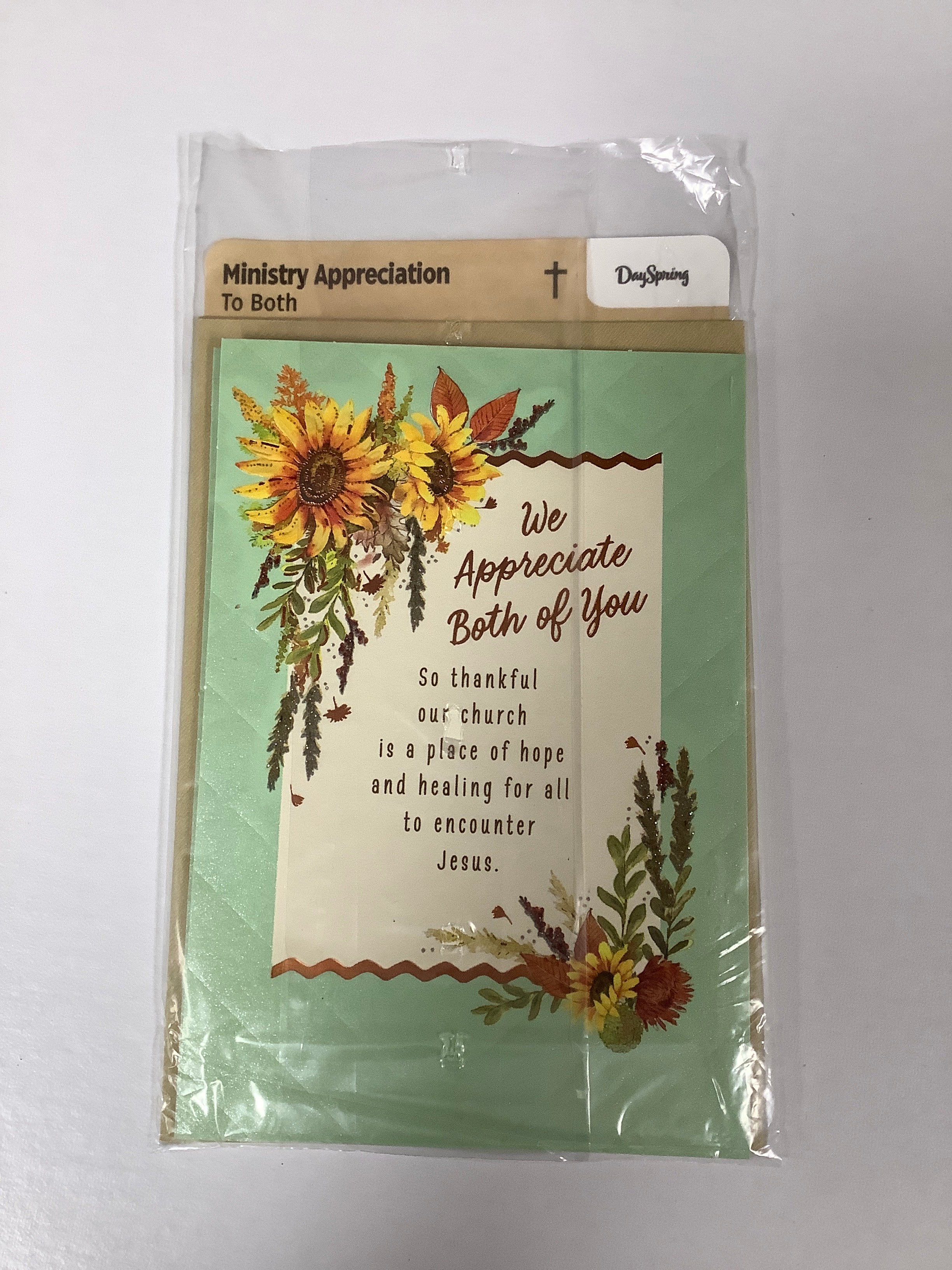 Card-Ministry Appreciation-To Both-Sunflowers-Green Background-U1026