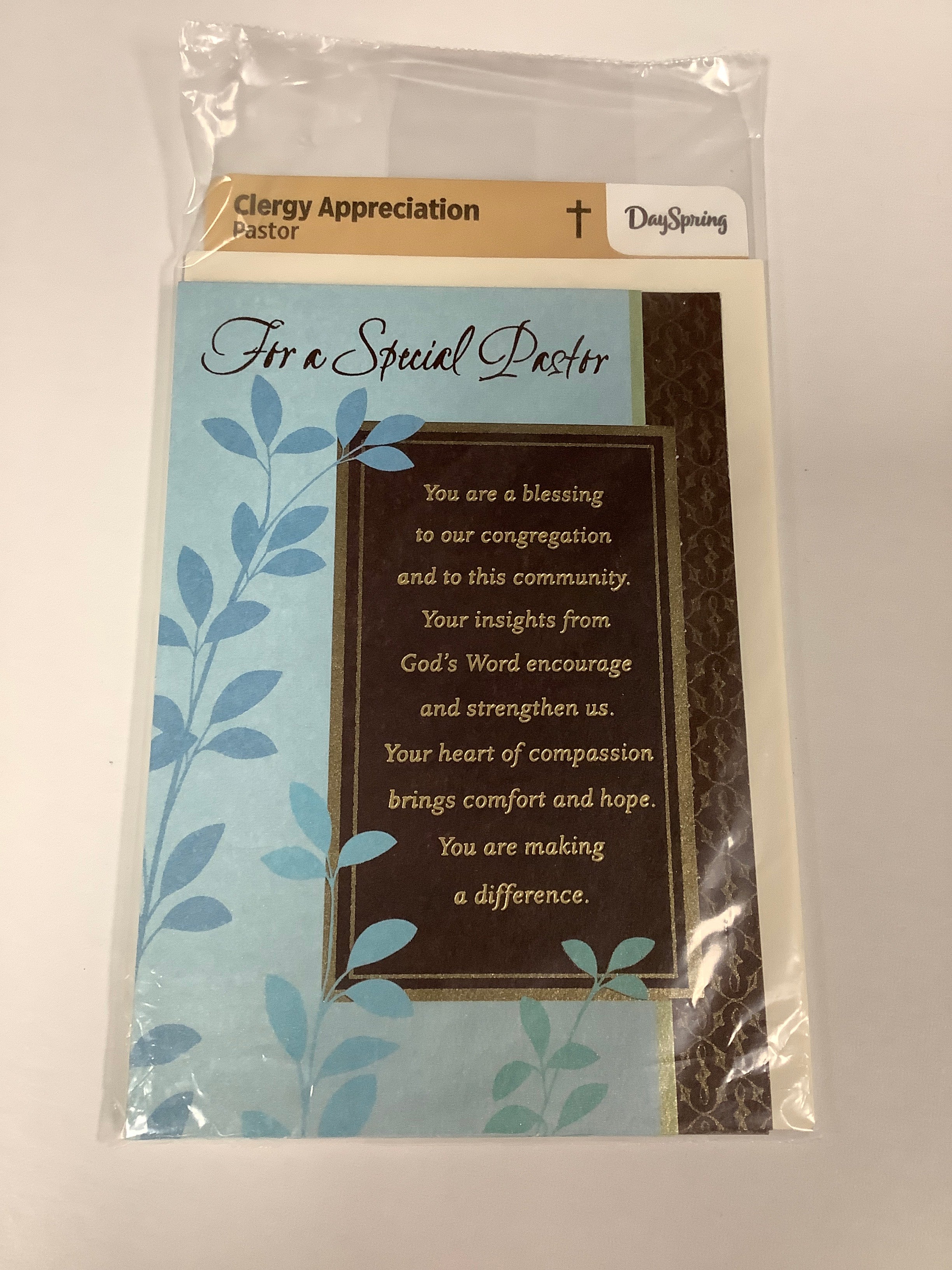 Card-Clergy Appreciation-Pastor-Blue & Brown Leaves-77805