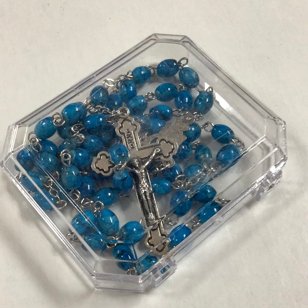 Rosary/Oval Blue Glass-Box
