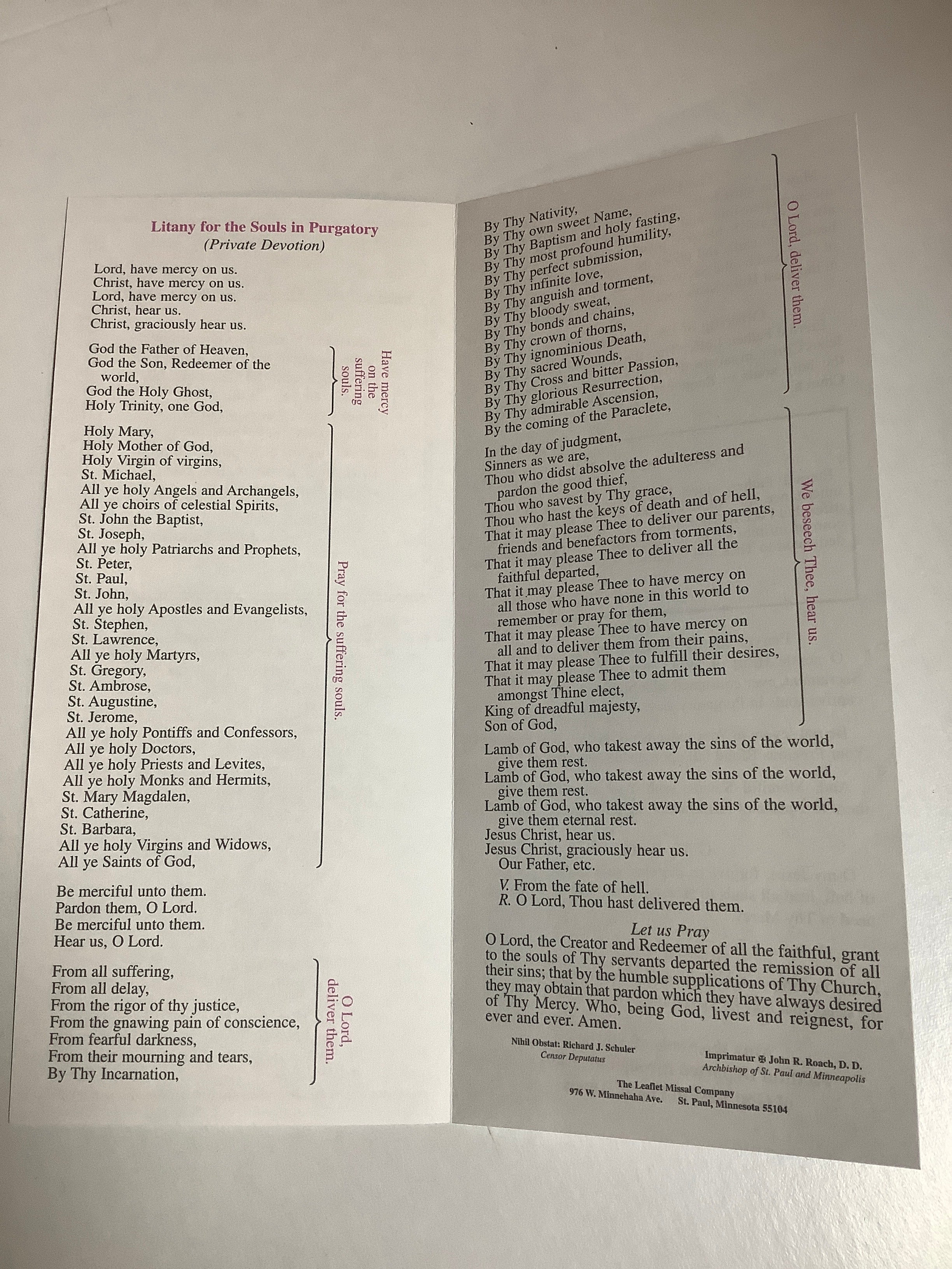 Pamphlet/Prayers For Holy Souls