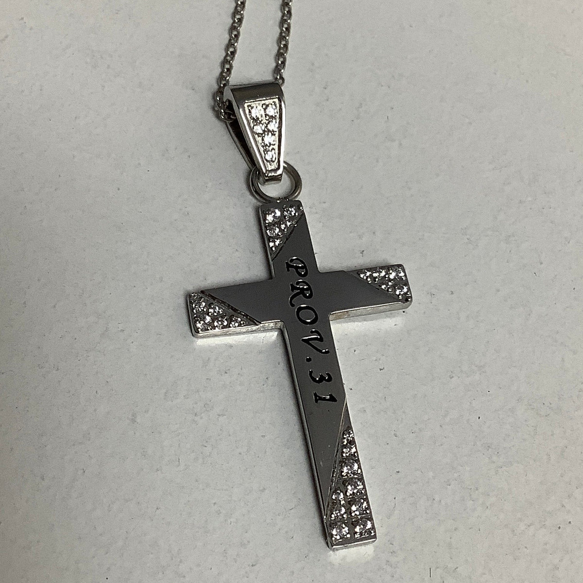 Necklace-Pro 31-Girl's CZ Stripes Cross-Woman of God