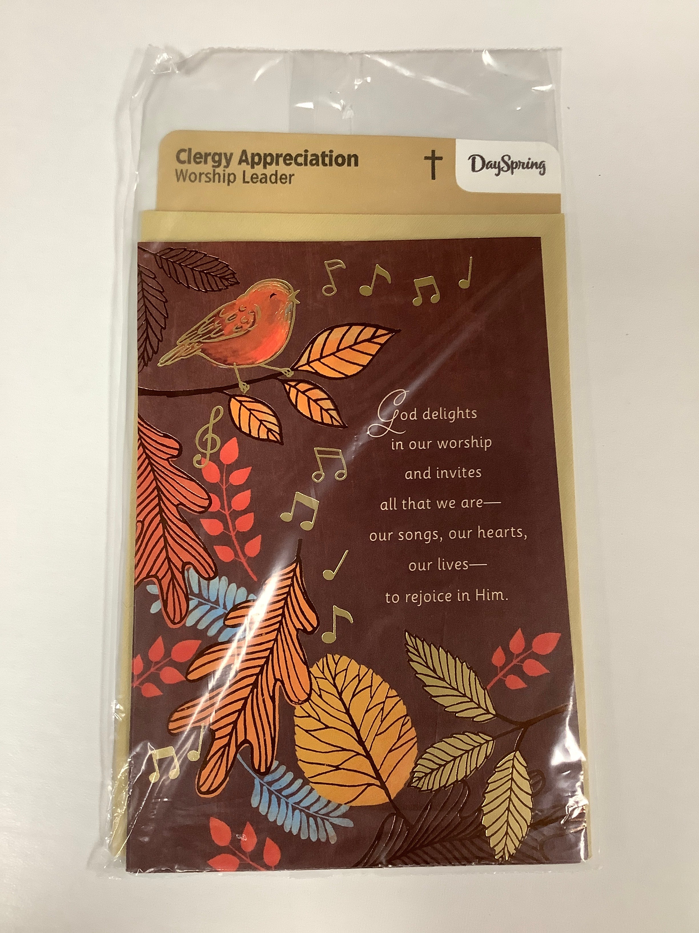 Card-Clergy Appreciation-Worship Leader-Fall Leaves Music Notes-U4474