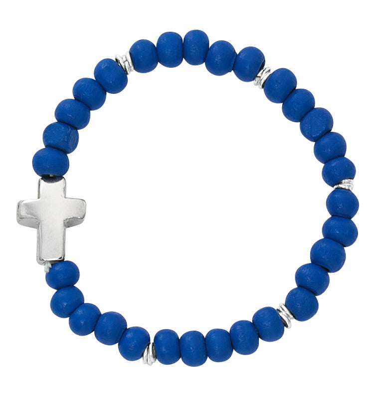 Bracelet/Cross/Wood/Baby Blue/Stretch