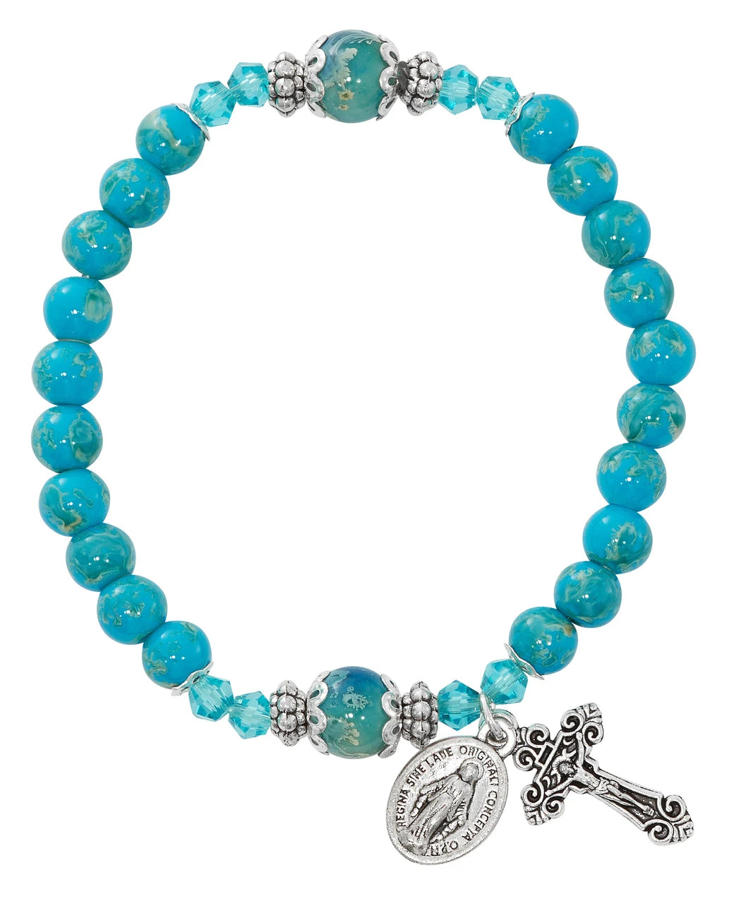 Bracelet-Rosary-Silver-Aqua Marbeline-Stretch