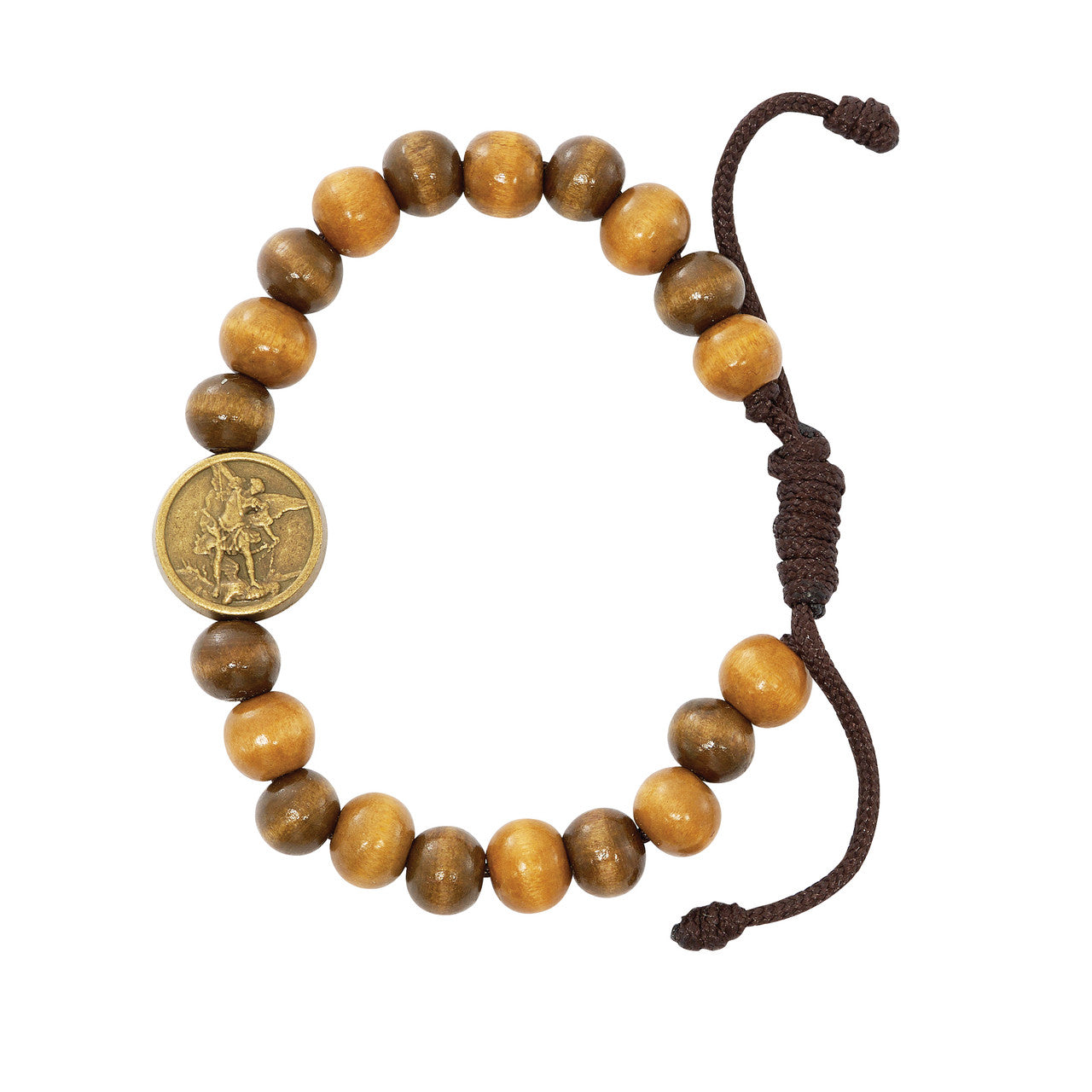 Bracelet-Brn Wood-Cord-St Michael