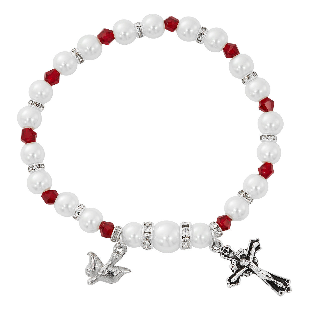 Bracelet-Stretch-Garnet Crystal-White Pearl