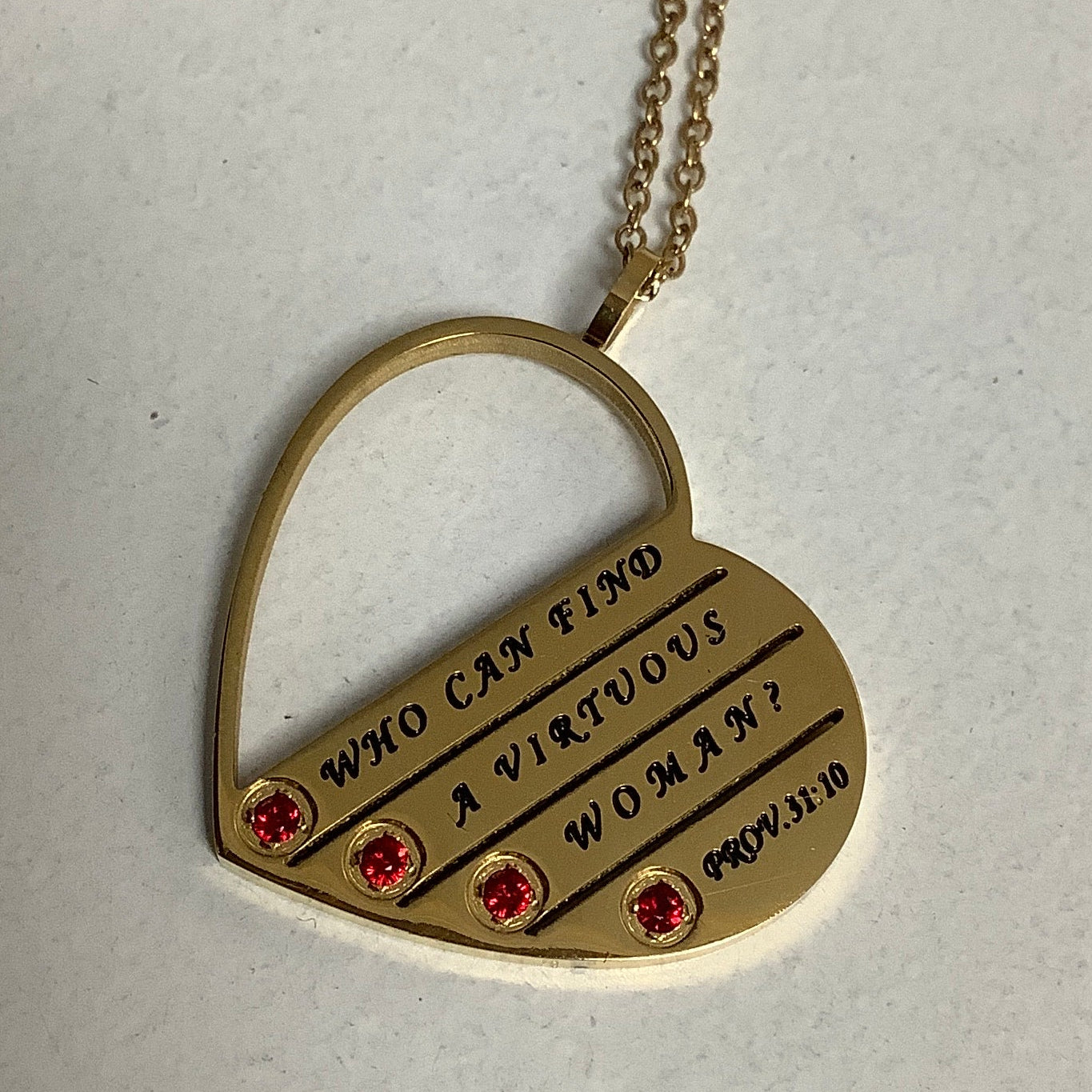 Necklace-Pro 31:10-Girl's CZ New Jerusalem Heart-Virtuous Women