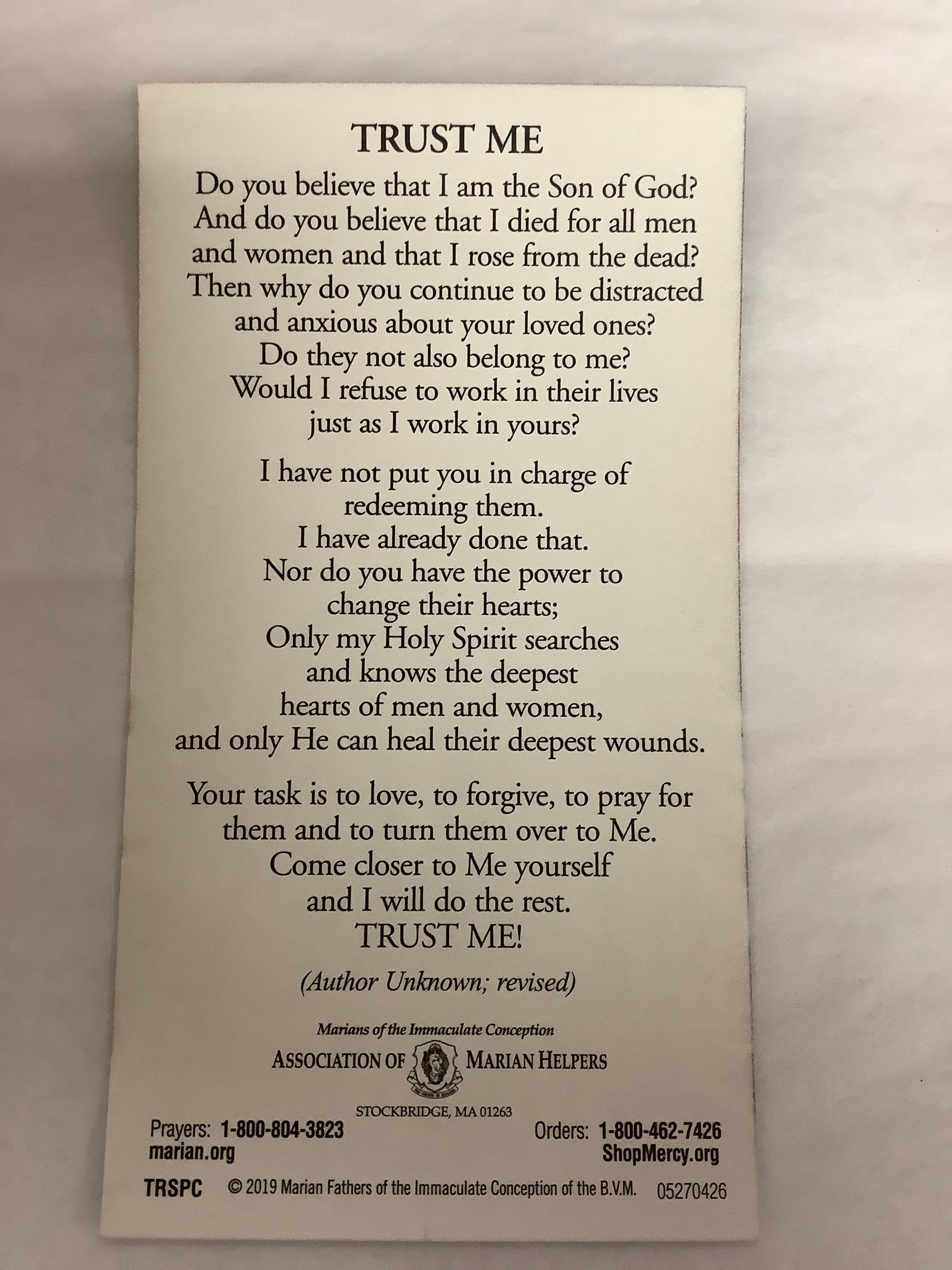 Prayer Card/Act of Consec/Divin