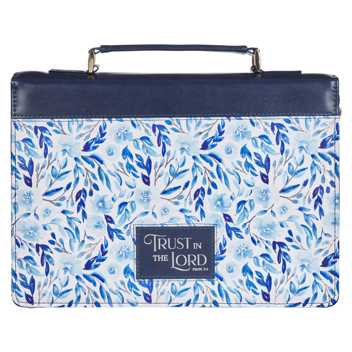 Bible Cover-MD-Blu Faux Leather-Leaf-Pro3:5