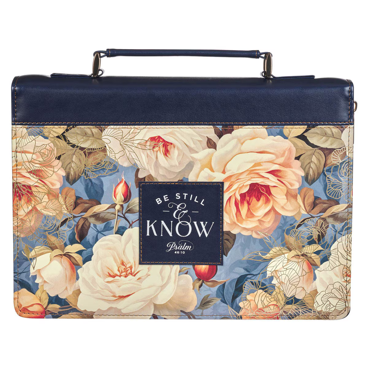 Bible Cover-MD-Blu-Serene Roses-Psa46:10