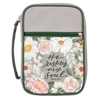 Bible Case-Medium-He Restores My Soul-Green Floral