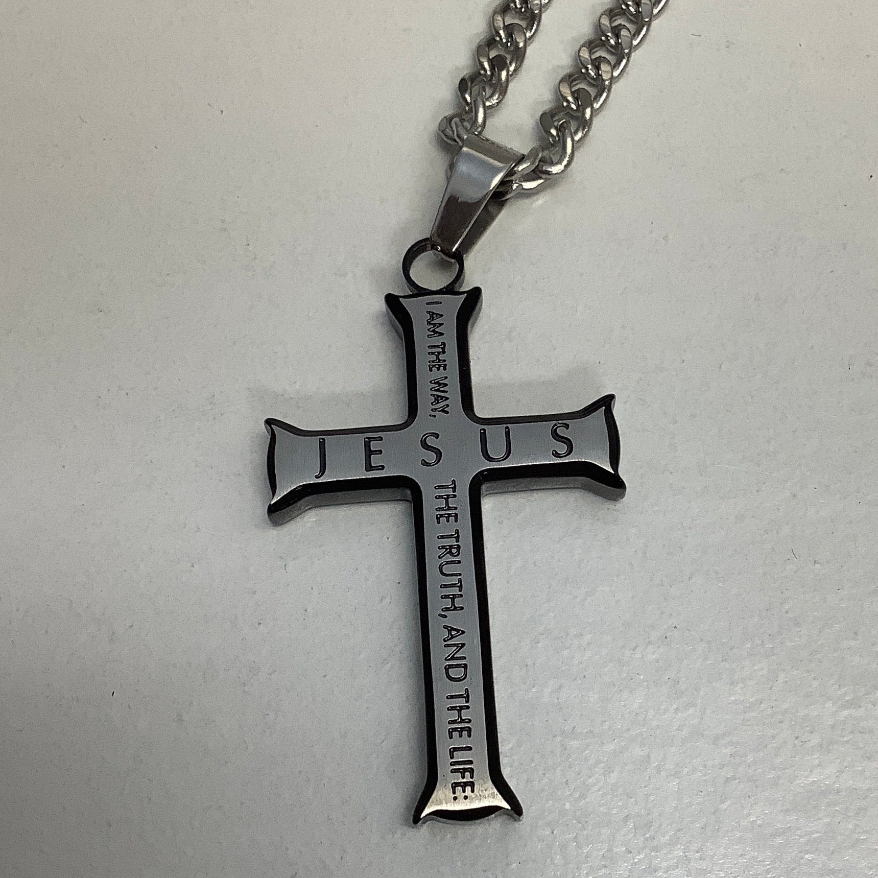 Necklace-Jhn 14:6-Iron Cross-ONYX-The Way The Truth Life-24"