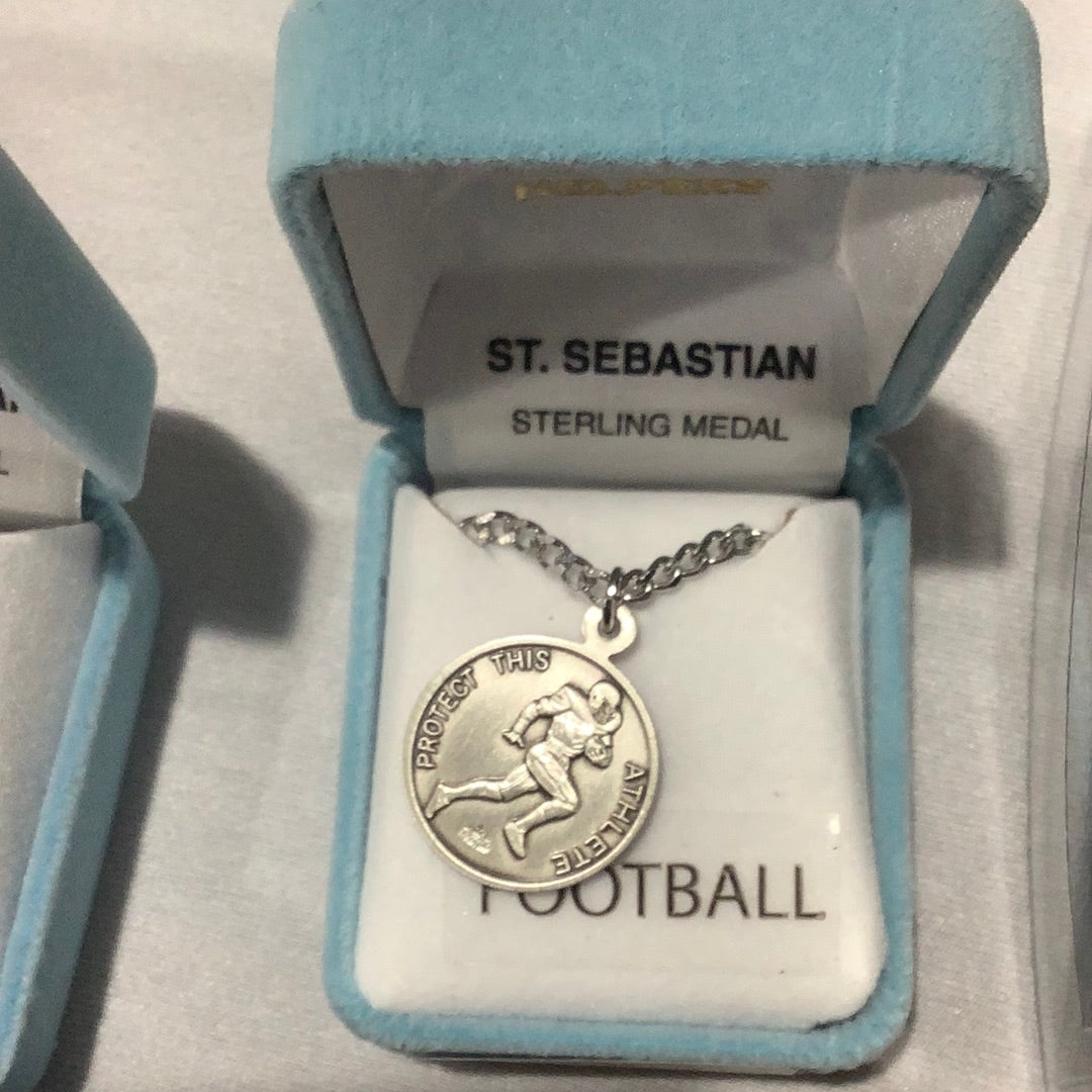Necklace-SS Medal-St Seb-Football-Chain 24"-Boxed