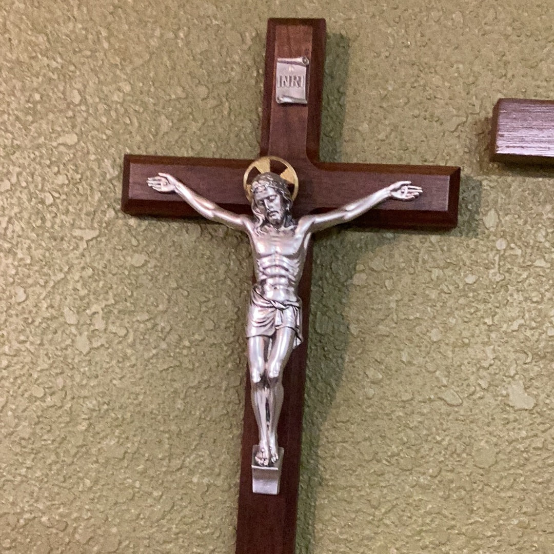 Crucifix/15"Walnut/SilverPlated-Italian