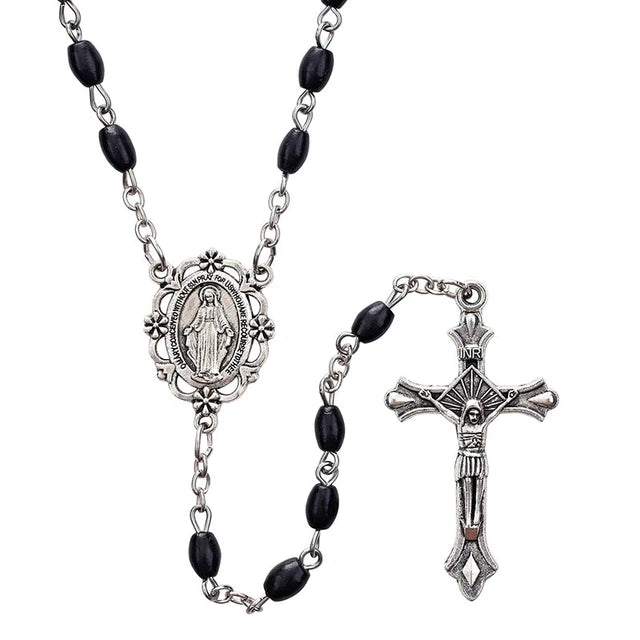 Rosary-Black-Oval Wood Bead