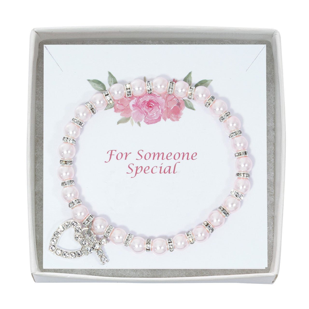 Bracelet/Pink Pearl/Stretch/Cross/Heart