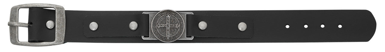 Bracelet/Black Leather/St Benedict/Buckle