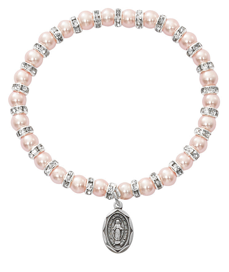 Bracelet/Pink Pearl/Heart/Stretch/5.5"