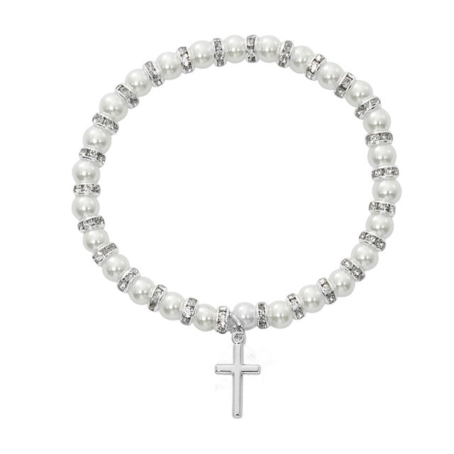 Bracelet-Baby-SS Cross-Pearls-BR44