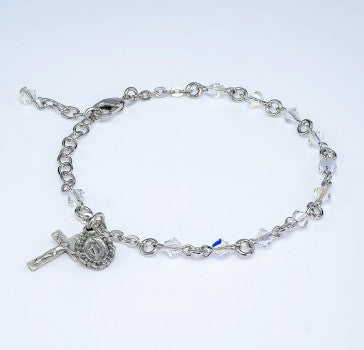 Bracelet/4mm Finest Austrian Crystal-w/ MM & Crucifix -BX6504CR