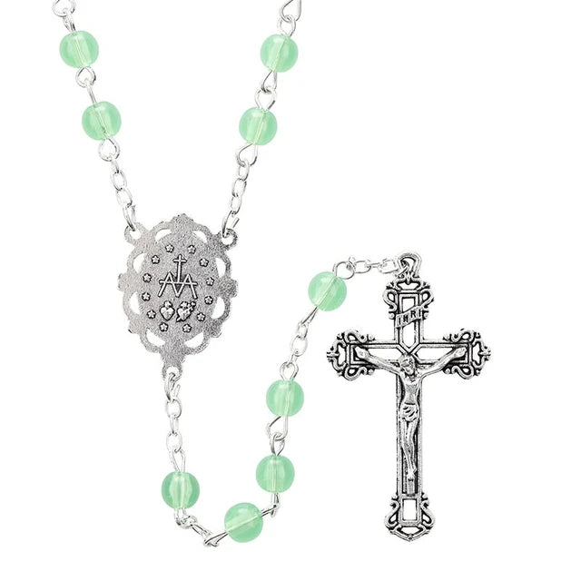 Rosary-Green-Silver