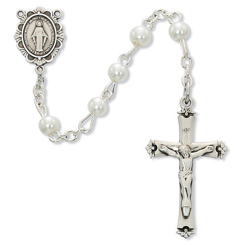 Rosary-SS-5mm-White Pearl-18"