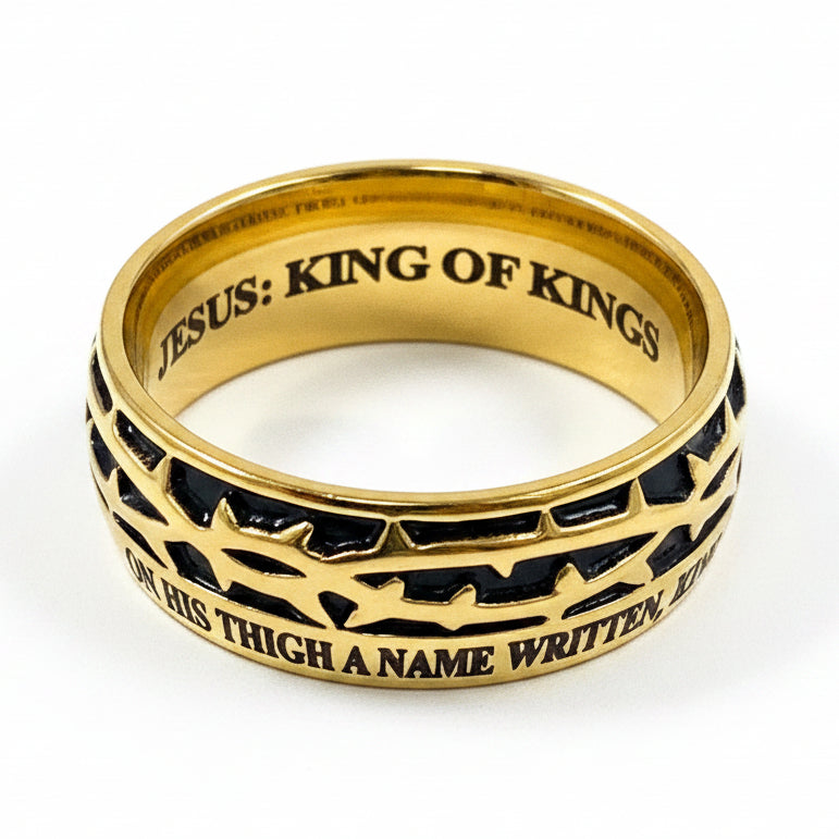 Ring-Rev 19:16-Crown of Thorns-Gold-King of Kings