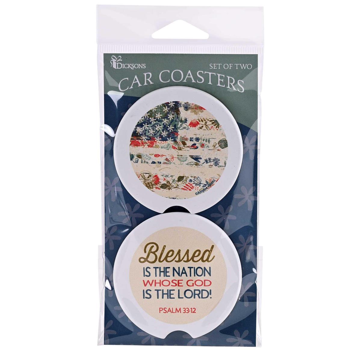 Car Coasters-2pc Set-Flag-Blessed Is The Nation