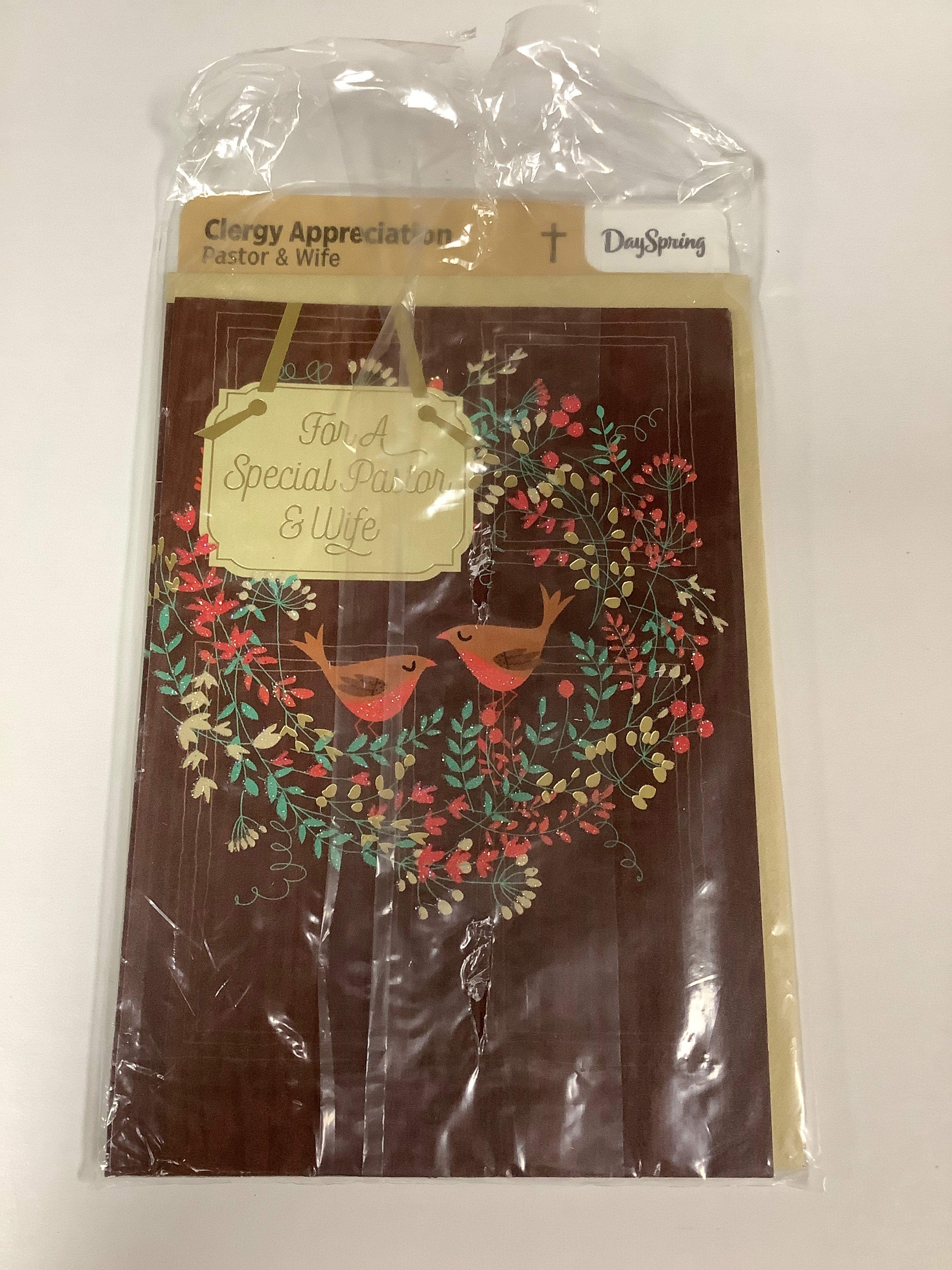 Card-Clergy Appreciation-Pastor & Wife-Wreath & Small Birds-88086