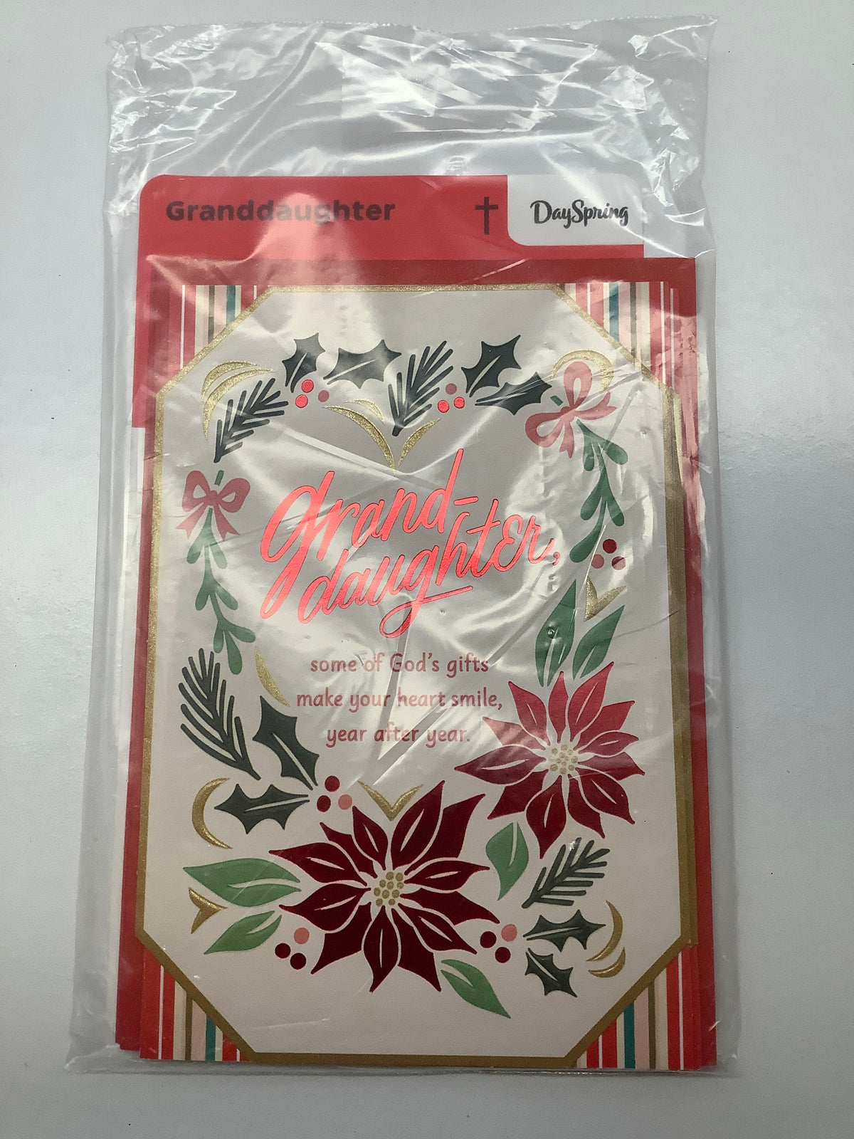 Card-Granddaughter-Christmas-Poinsettia Heart Wreath-6240743
