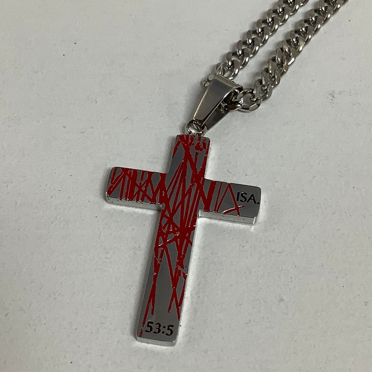 Necklace-Isa 53:5-Lamb Of God Cross-Healed-24"