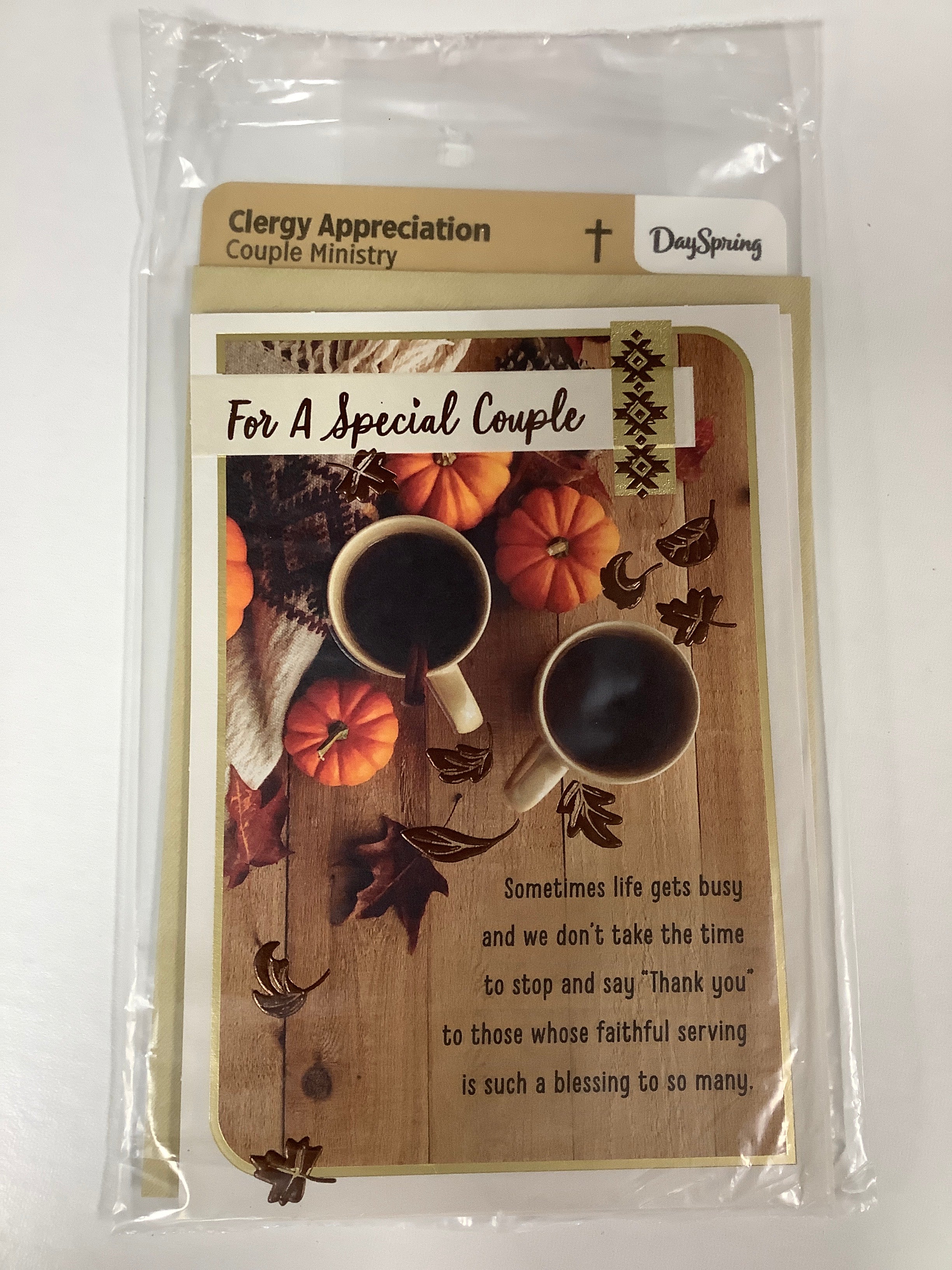 Card-Clergy Appreciation-Couple Ministry-Leaf Pumpkin Table-J9381