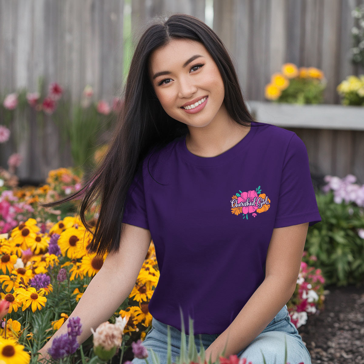 TShirt-Floral Cross-Cherished Girl