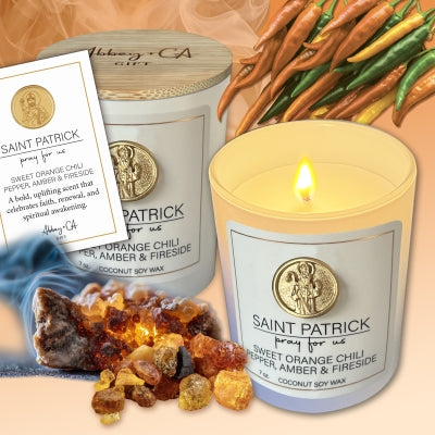 Candle-Scentspiratons-Religious-St. Patrick-SWT Ornge Chli Pper