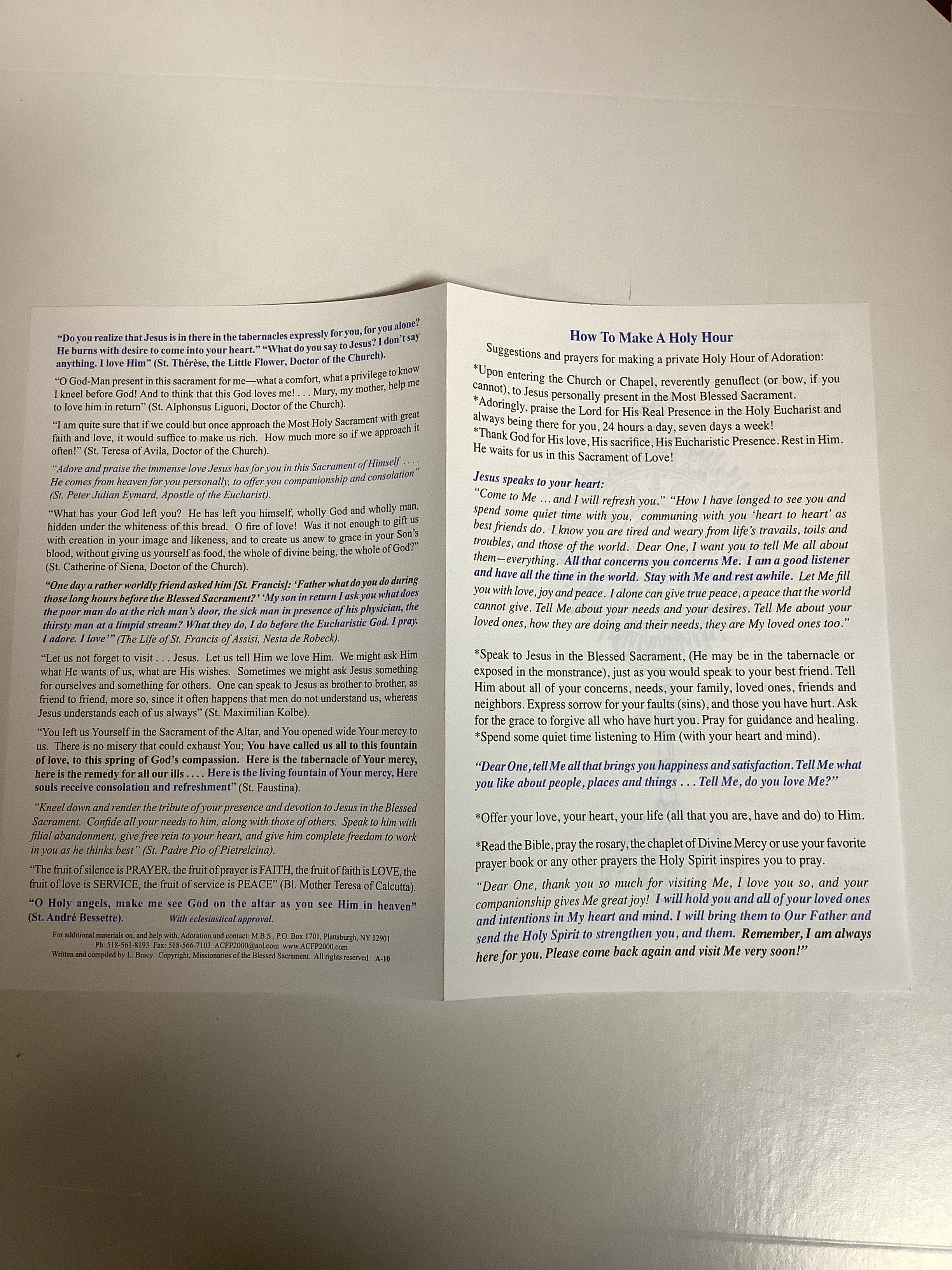 Pamphlet/How to Make A Holy Hour A-10 Pamphlet