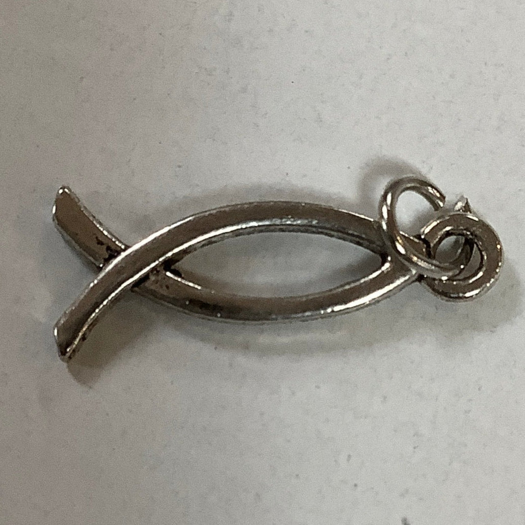 Charm-Ichthus Fish Symbol-Pewter