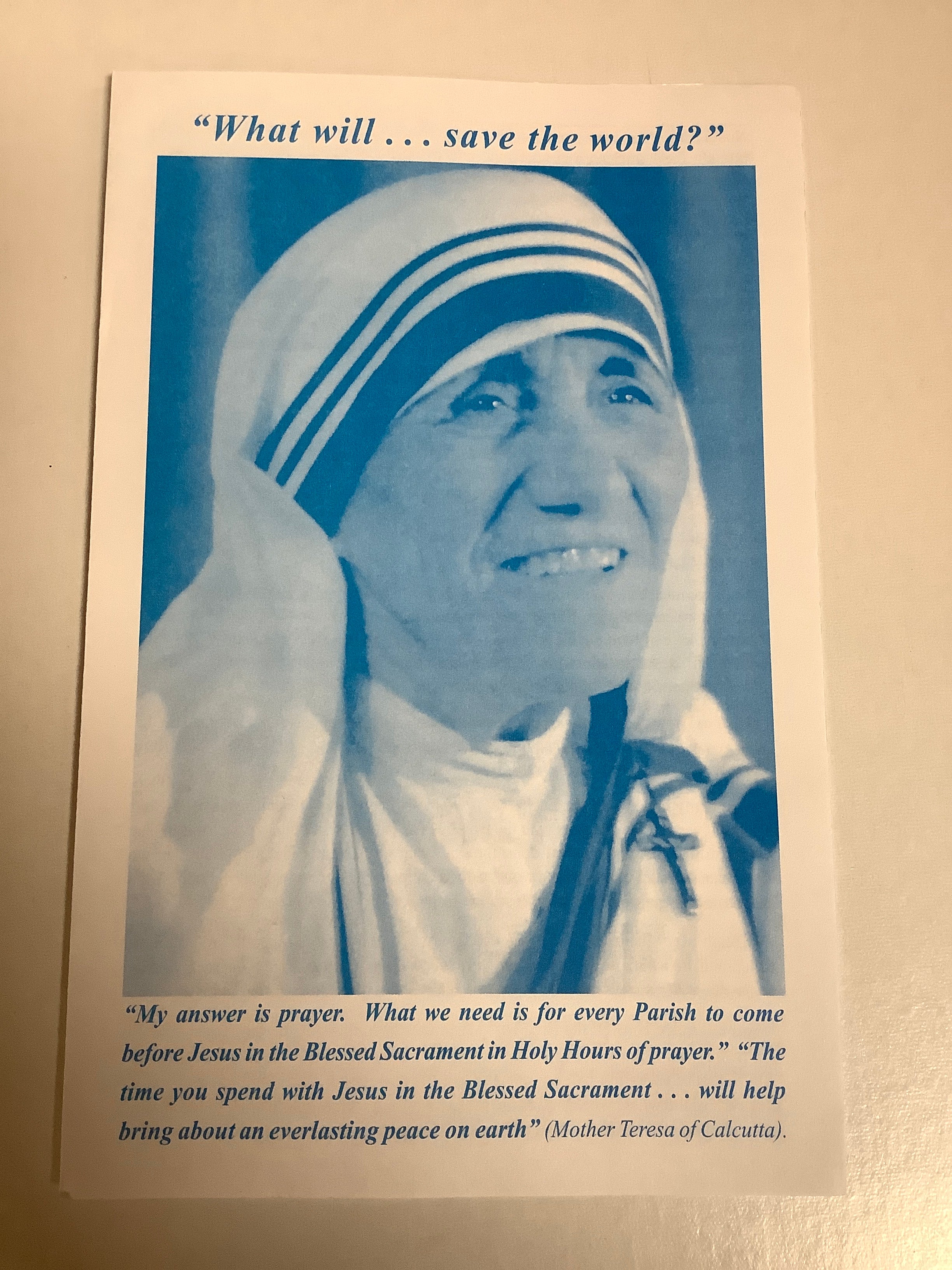 Pamphlet-What Will Save The World-Mother Teresa A-8 Pamphlet