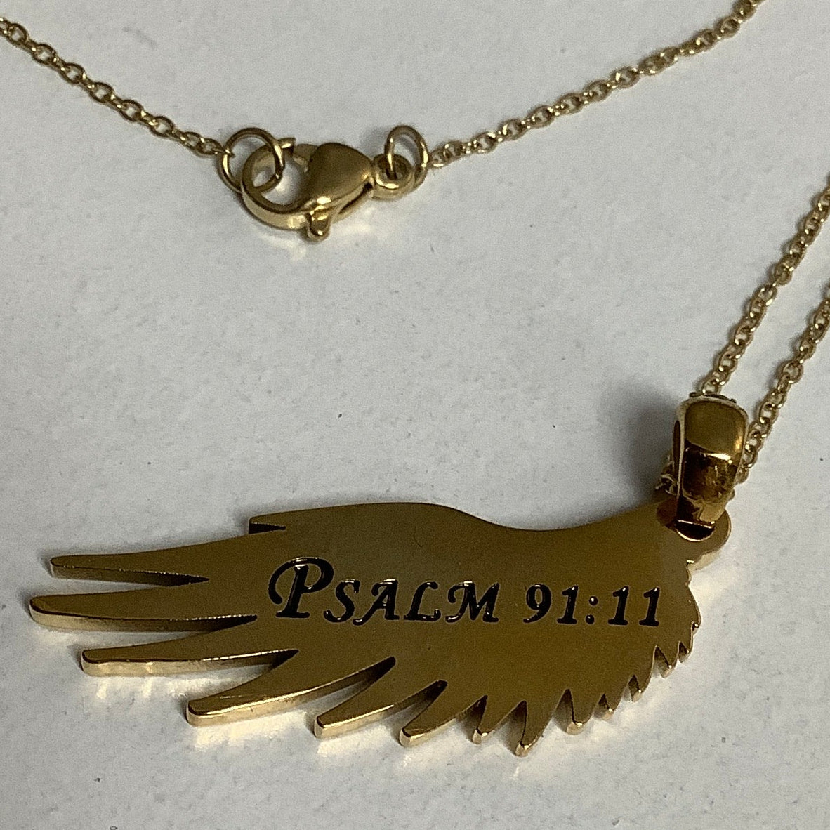 Necklace-Psalm 91:11-Gabriel's Wing-Gold-Guarded-18"