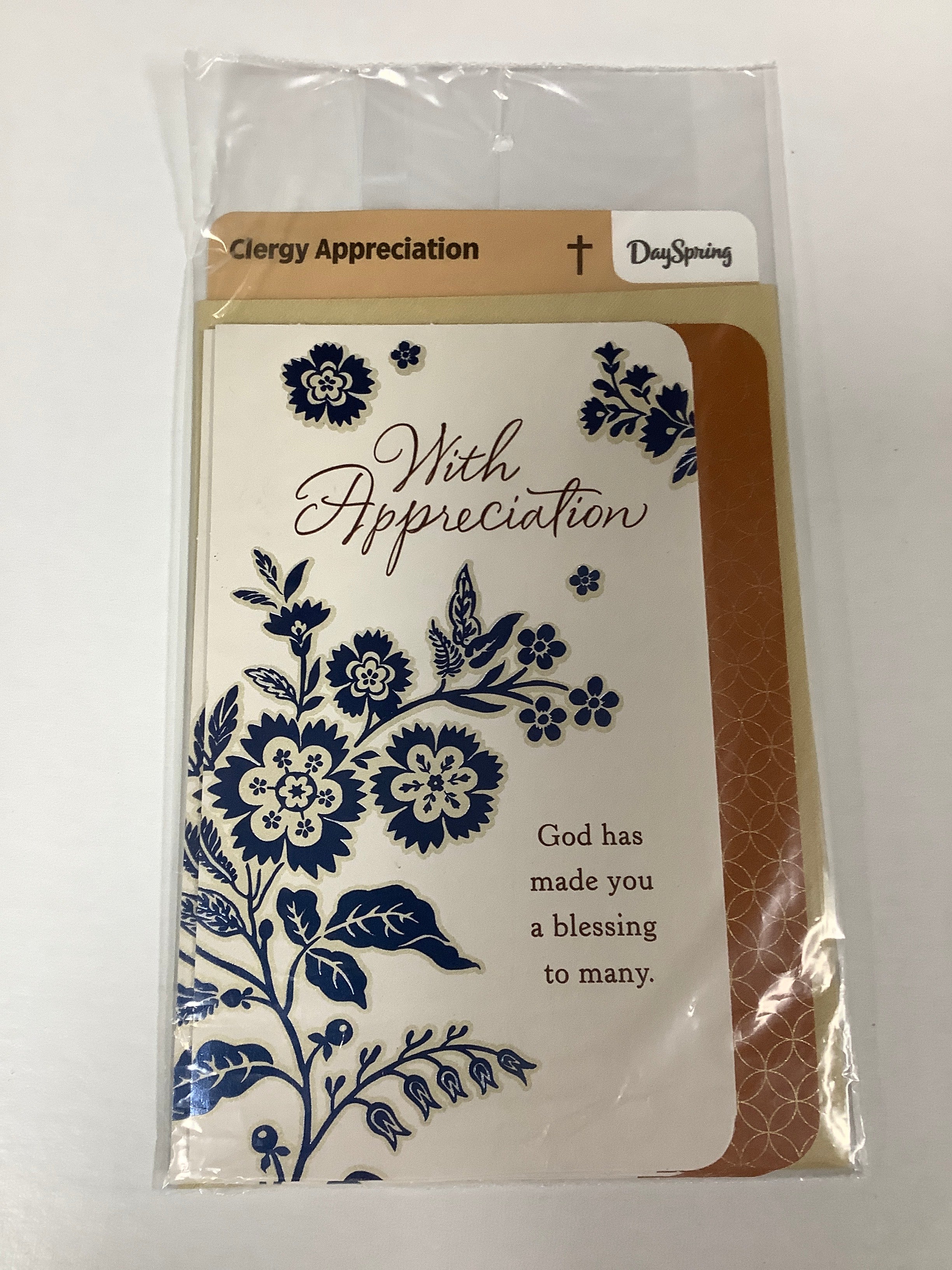 Card-Clergy Appreciation-Blue Foil Floral-U2798