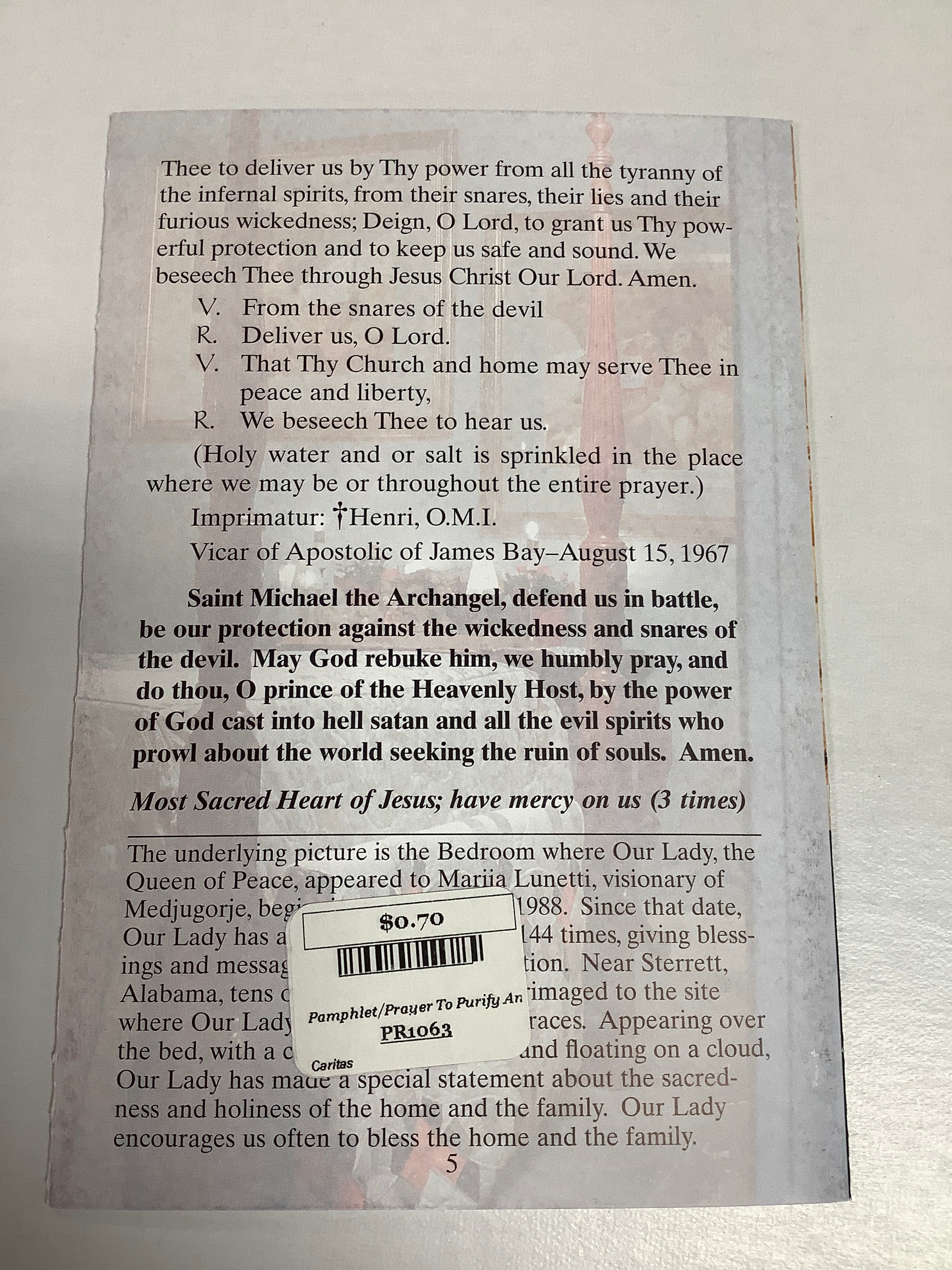 Pamphlet/Prayer To Purify And Protect Your Home