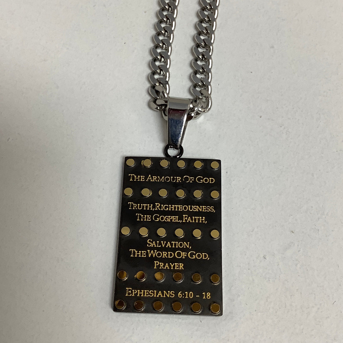 Necklace-Eph 6:10-18-Rivet Shield-Armor of God-24"