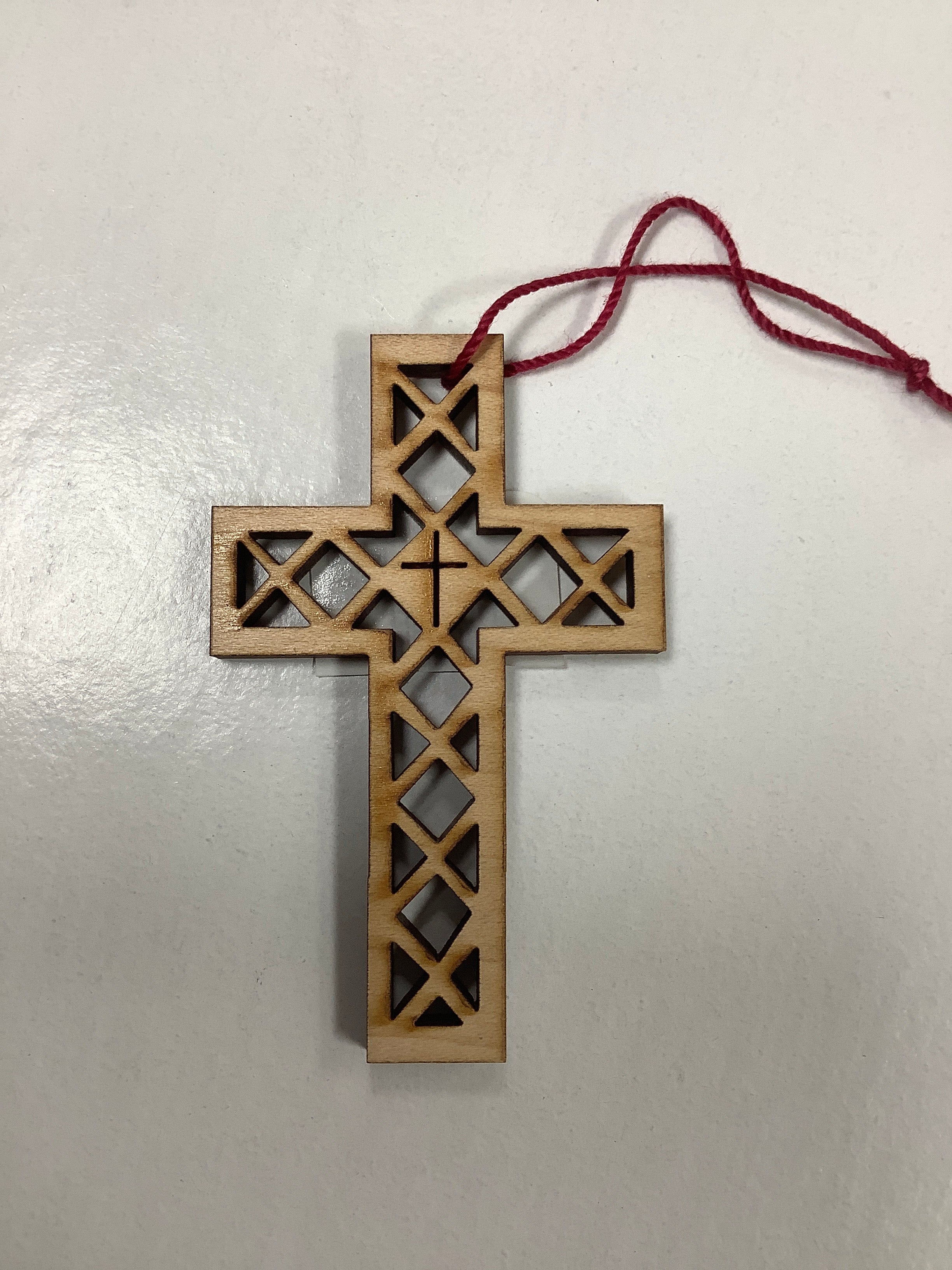 Cross-Wooden-Center Cross-Red String
