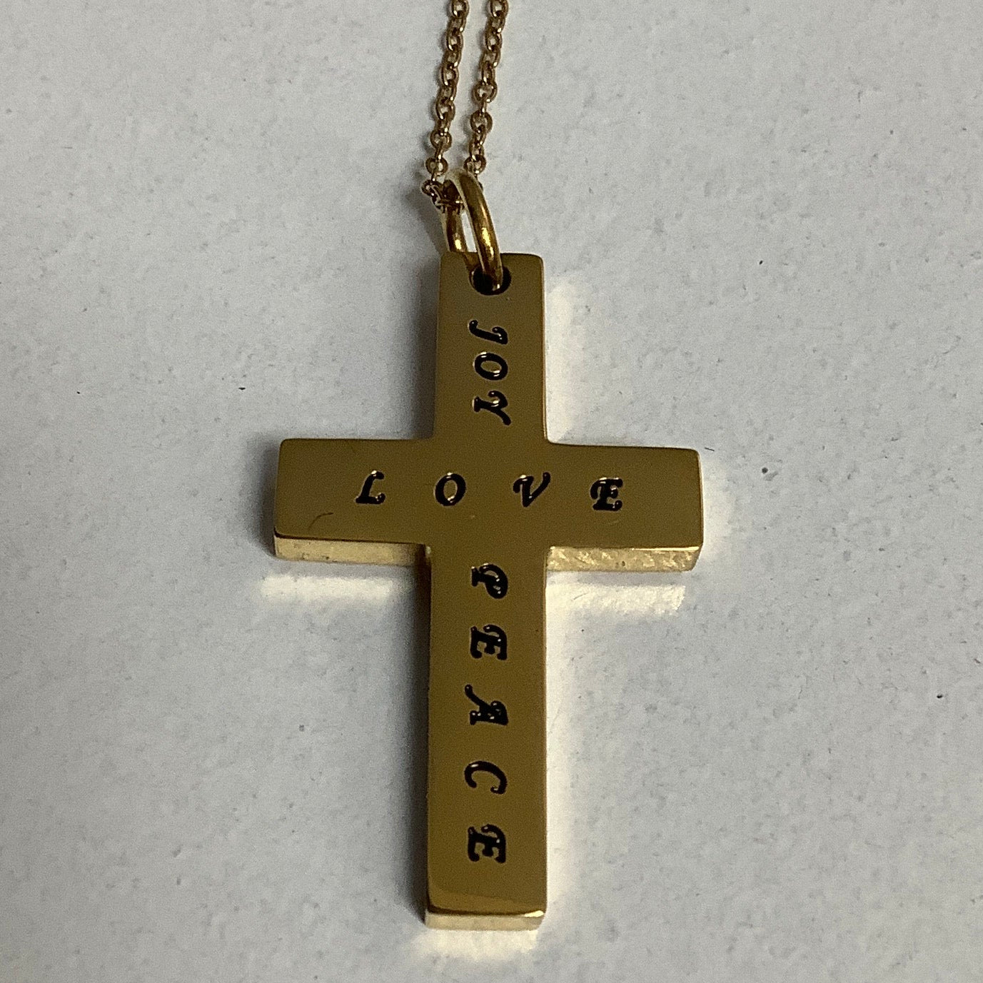 Necklace-Gal 5:22-23-Simplicity Cross-Love Joy Peace-Gold