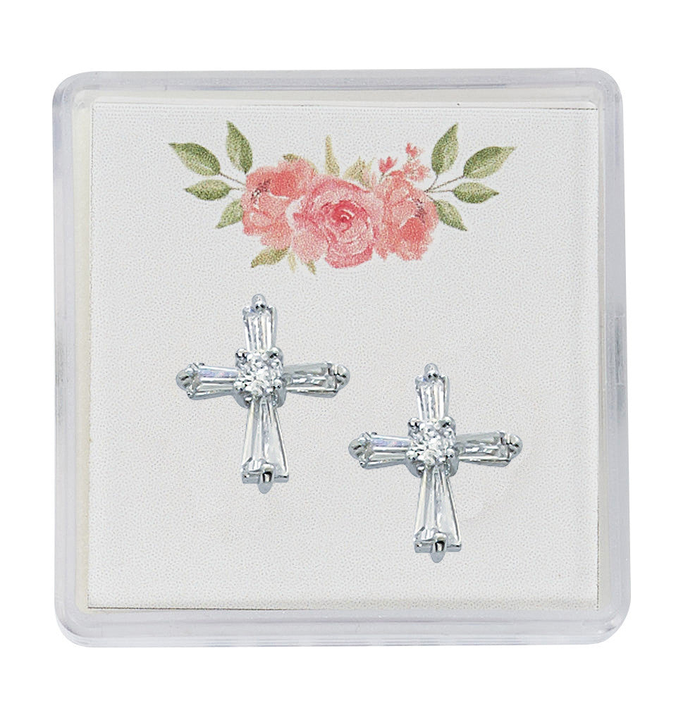 Earrings/Crystal CZ Cross