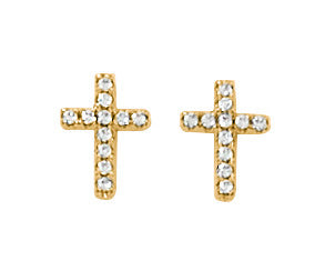 Earring-Cross-Gold Plated-Crystal